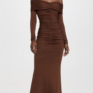 Bardot Chocolate Off-Shoulder Long Sleeve Dress